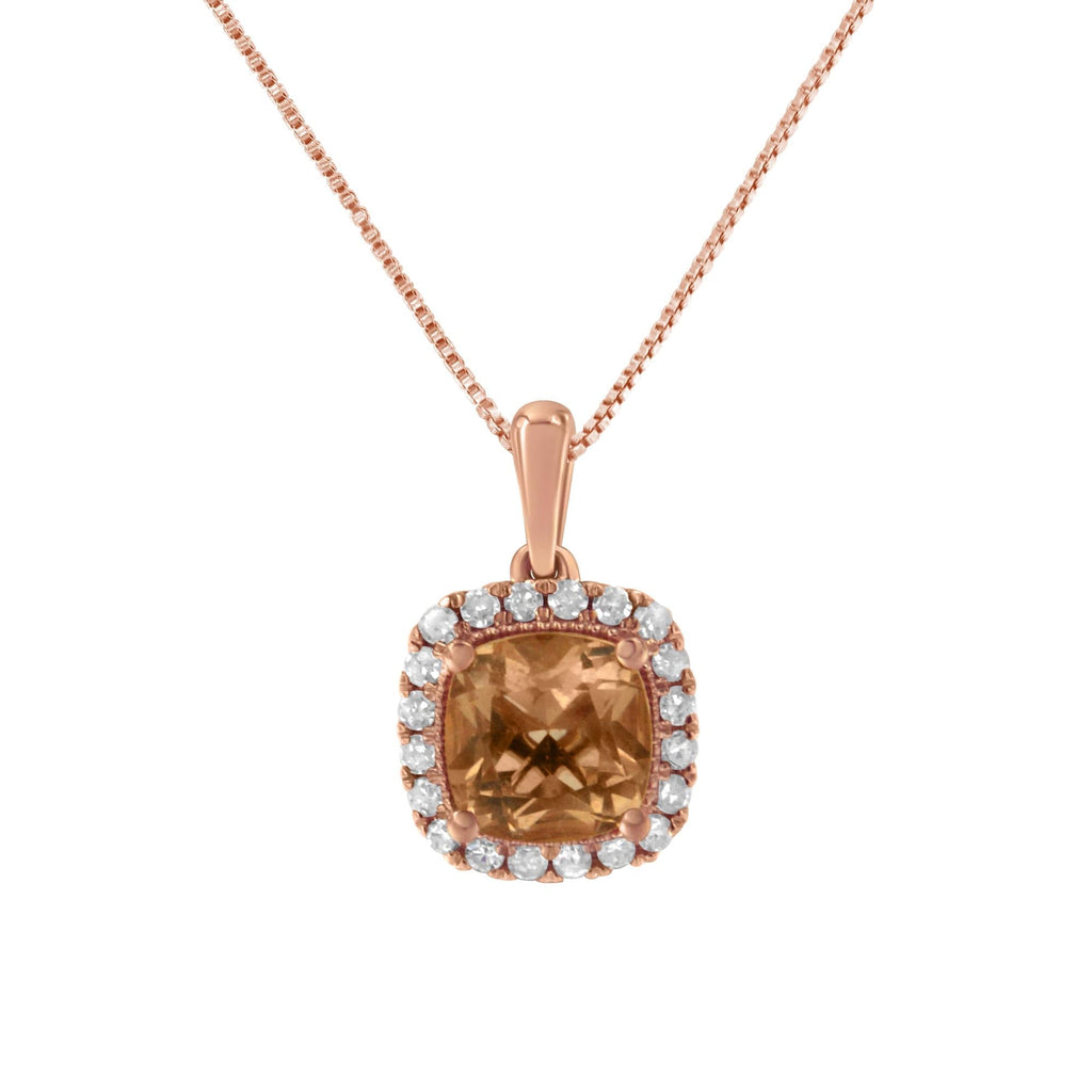 10K Rose Gold 1/4ct Diamond and 8MM Peach Morganite Gemstone Square