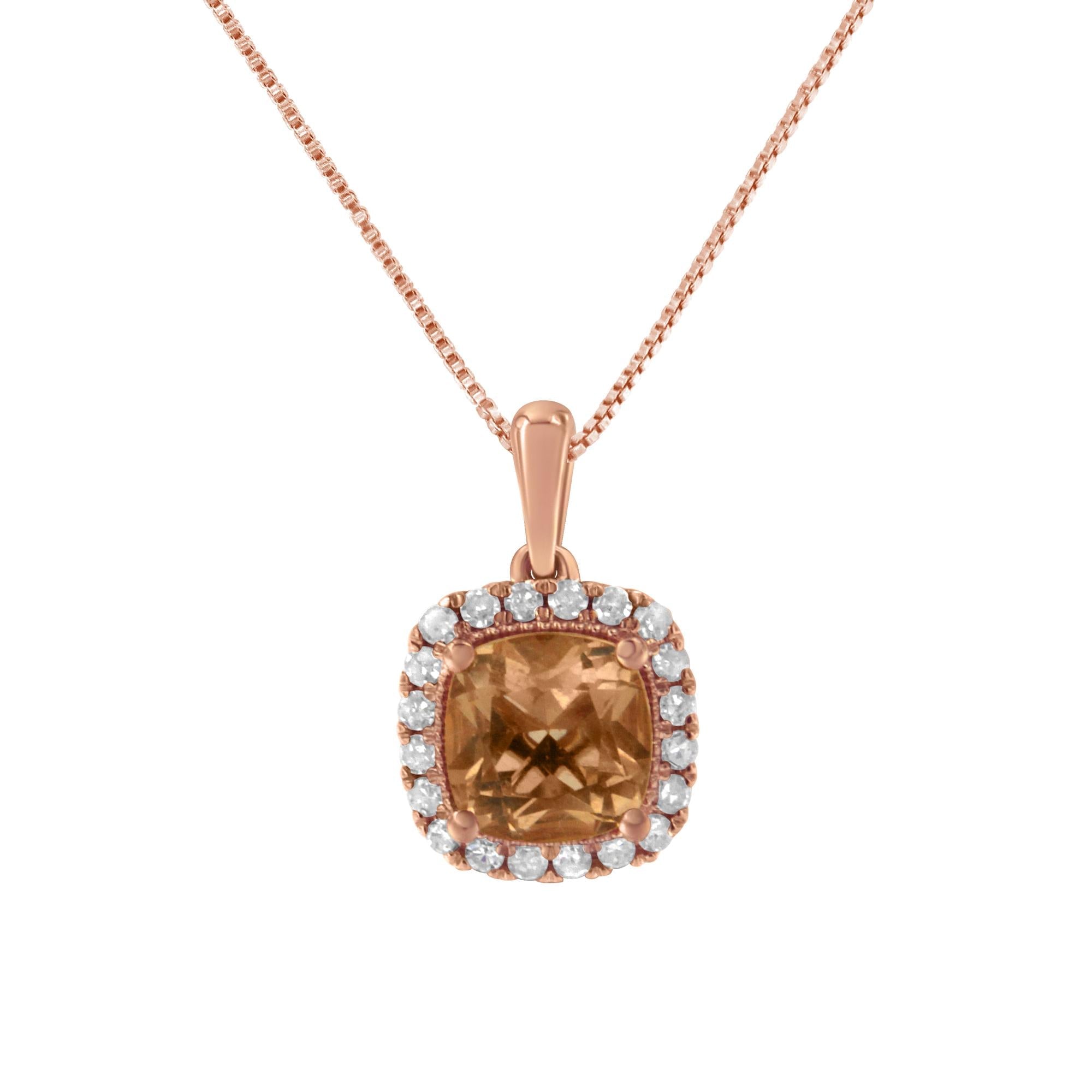 10K Rose Gold 1/4ct Diamond and 8MM Peach Morganite Gemstone Square