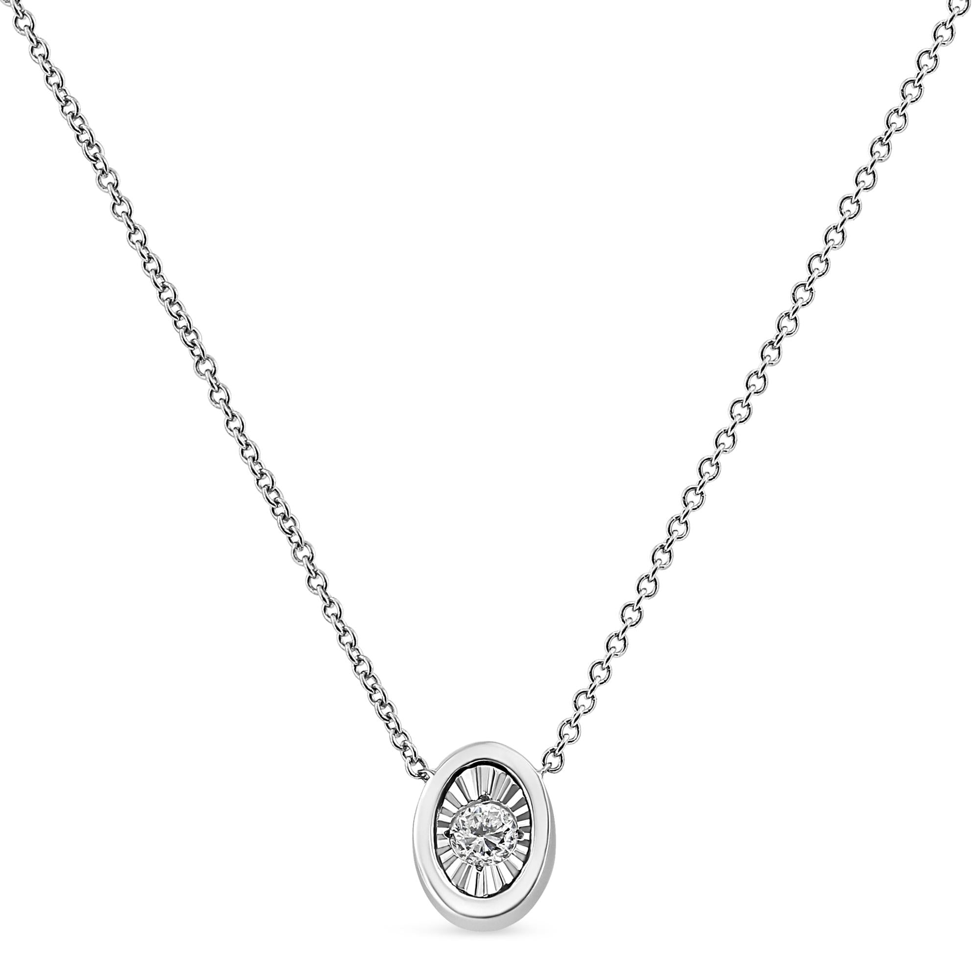 10K White Gold 1/10 Cttw Miracle Set Round-Cut Diamond 18" Pendant
