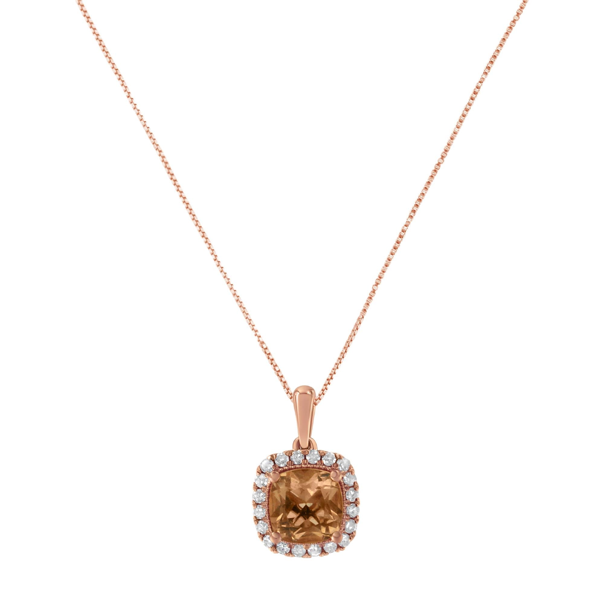 10K Rose Gold 1/4ct Diamond and 8MM Peach Morganite Gemstone Square