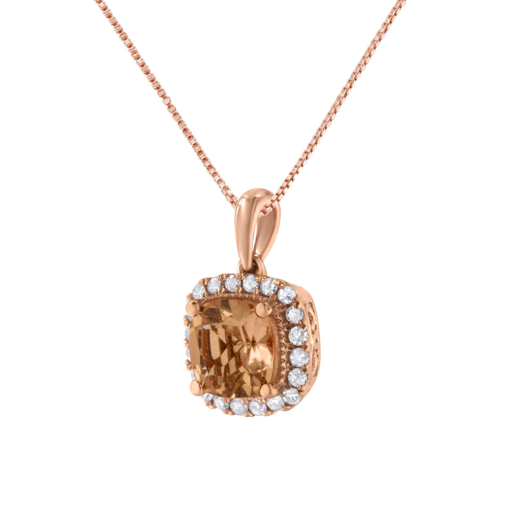 10K Rose Gold 1/4ct Diamond and 8MM Peach Morganite Gemstone Square
