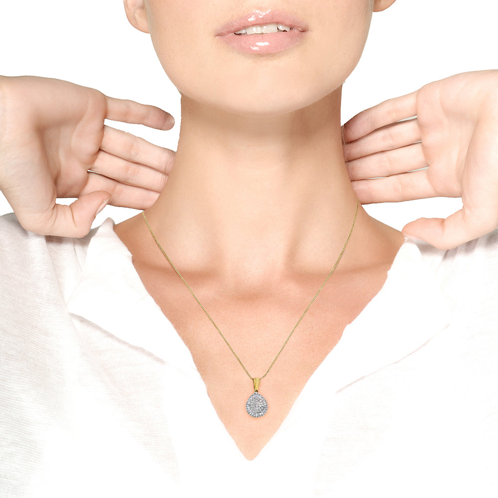 10K Gold 1/2 Cttw Round and Bagutte-Cut Diamond Teardrop 18" Pendant