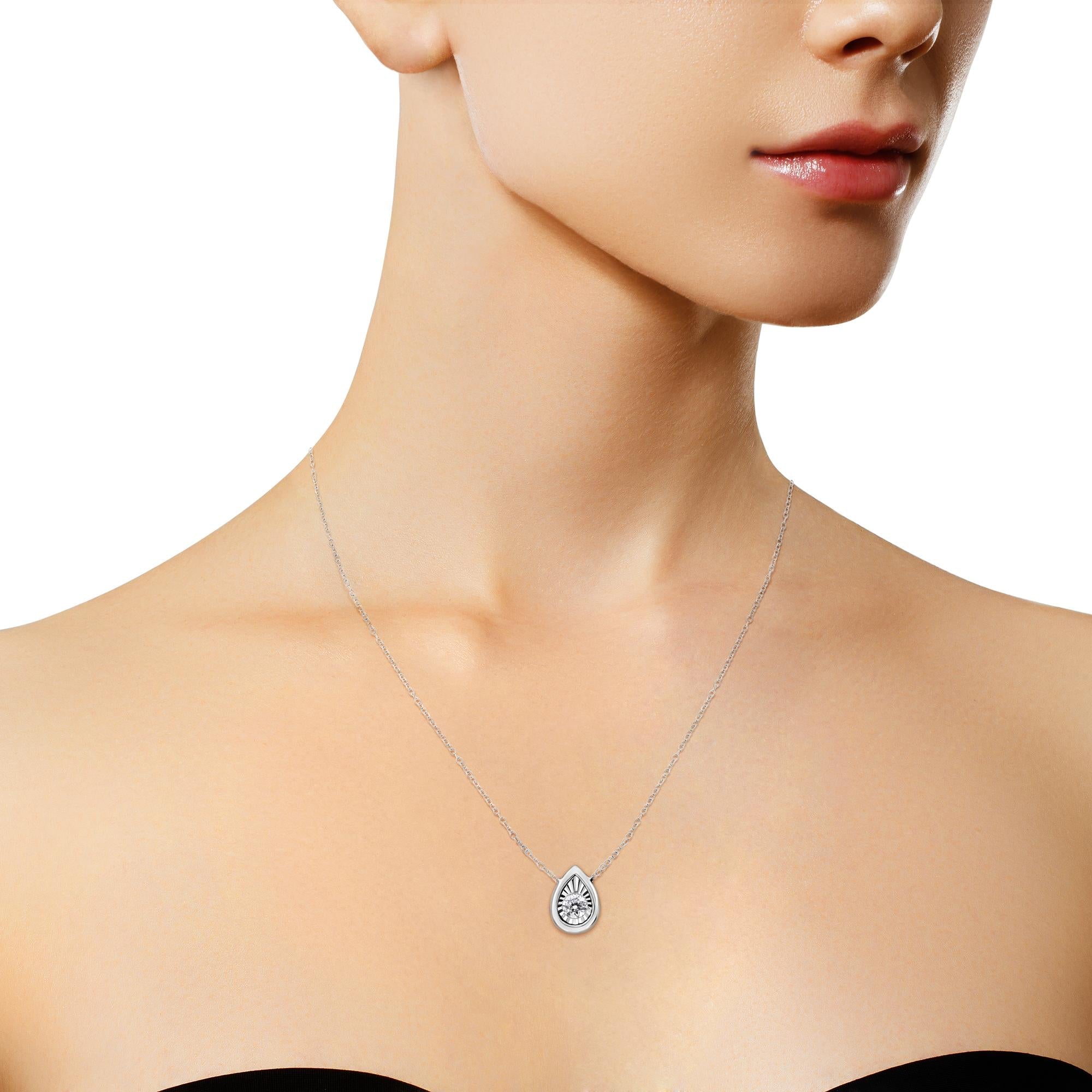 10K White Gold 1/10 Cttw Miracle Set Round-Cut Diamond 18" Pendant