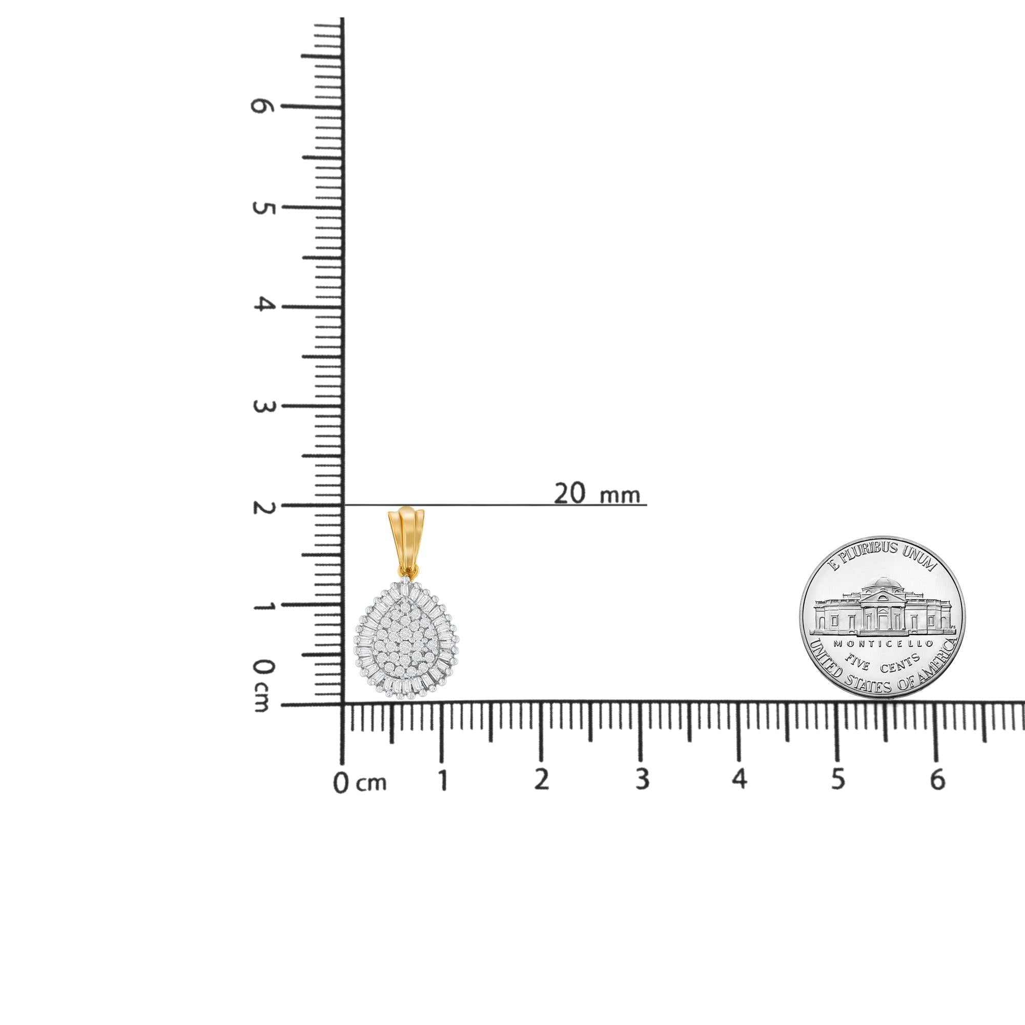 10K Gold 1/2 Cttw Round and Bagutte-Cut Diamond Teardrop 18" Pendant
